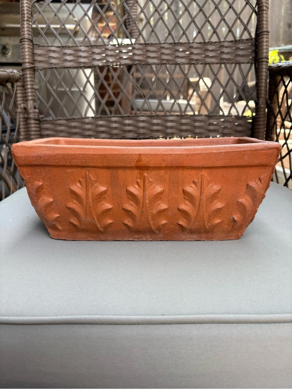 Italian Made Terracotta Acanthus Leaf Relief Rectangular Planter - Rustic Orange